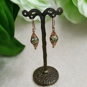 Green Ocean Jasper Copper Wire Wrapped Earrings